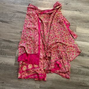 Multiway convertible silk pink and red floral wrap dress or skirt